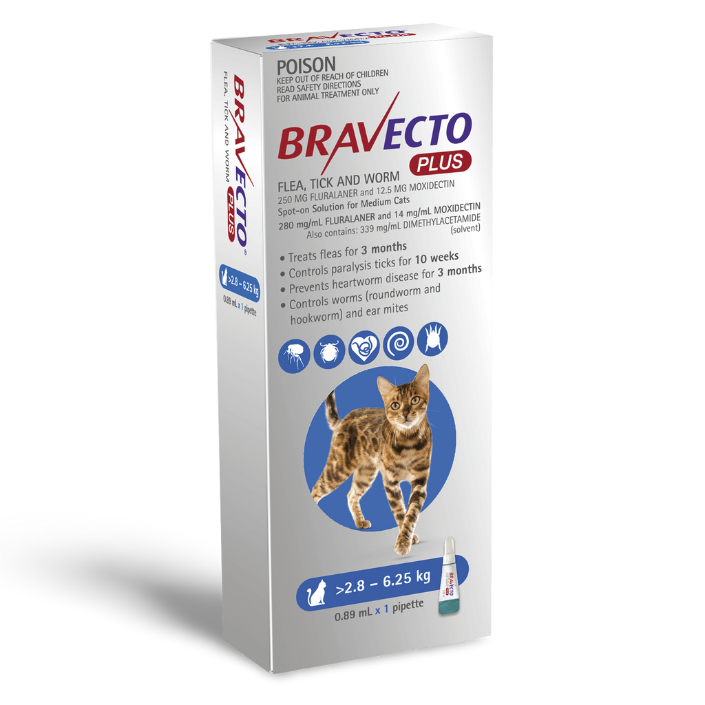 Bravecto Spot-On for Cats 2.8-6.25kg 1pk (2 pipettes)