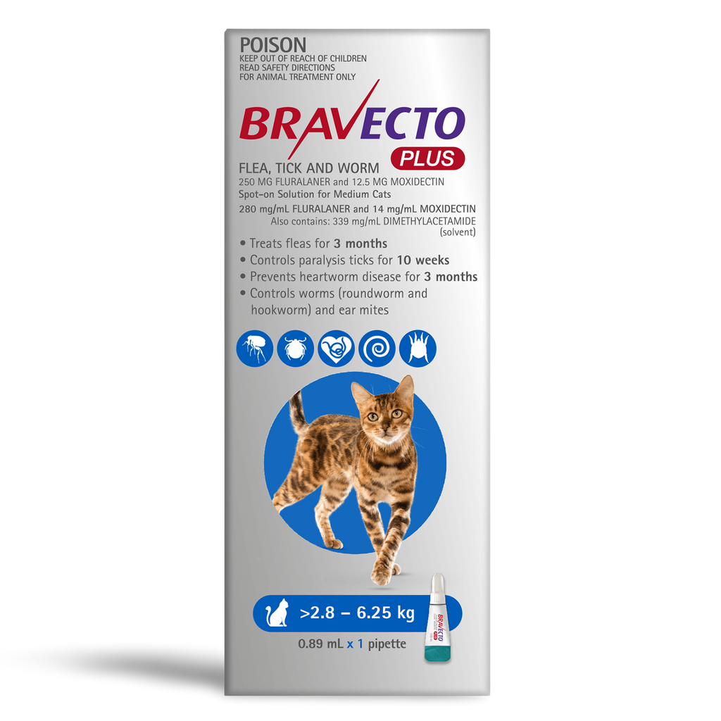 Bravecto Spot-On for Cats 2.8-6.25kg 1pk (2 pipettes)