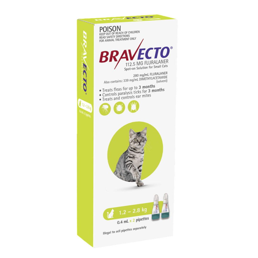 Bravecto Spot-On for Cats 1.2-2.8kg 1pk (2 pipettes)
