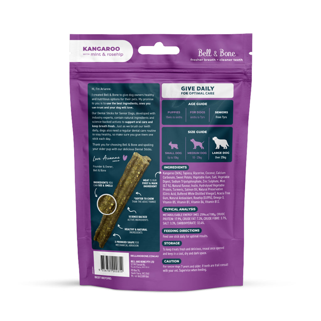 BELL & BONE SENIOR DENTAL STICKS ROO MINT ROSEHIP MED