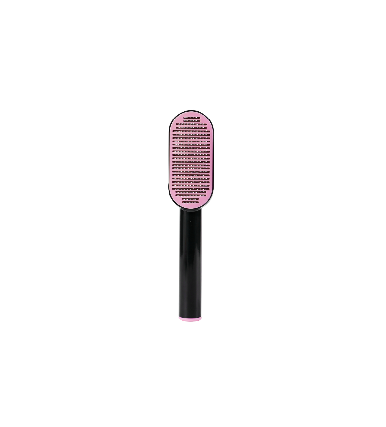 Pawpular push-button self-cleaning pet brush, black and pink