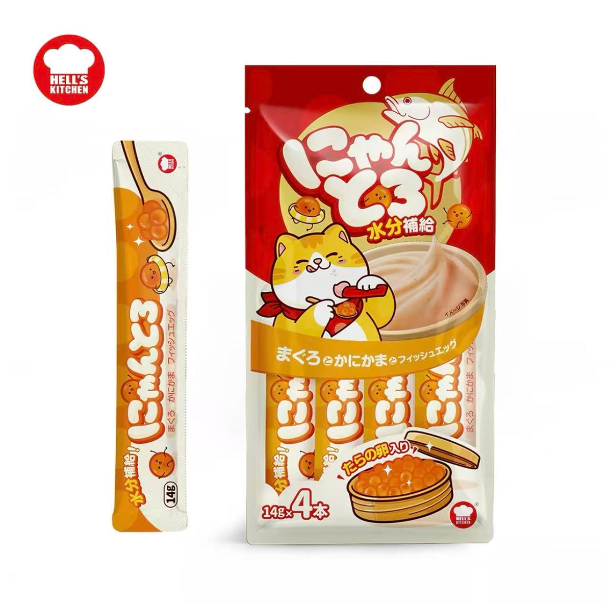 Hell’s Kitchen Tuna, Crab Stick & Fish Roe Cat Creamy Treats 14g x4