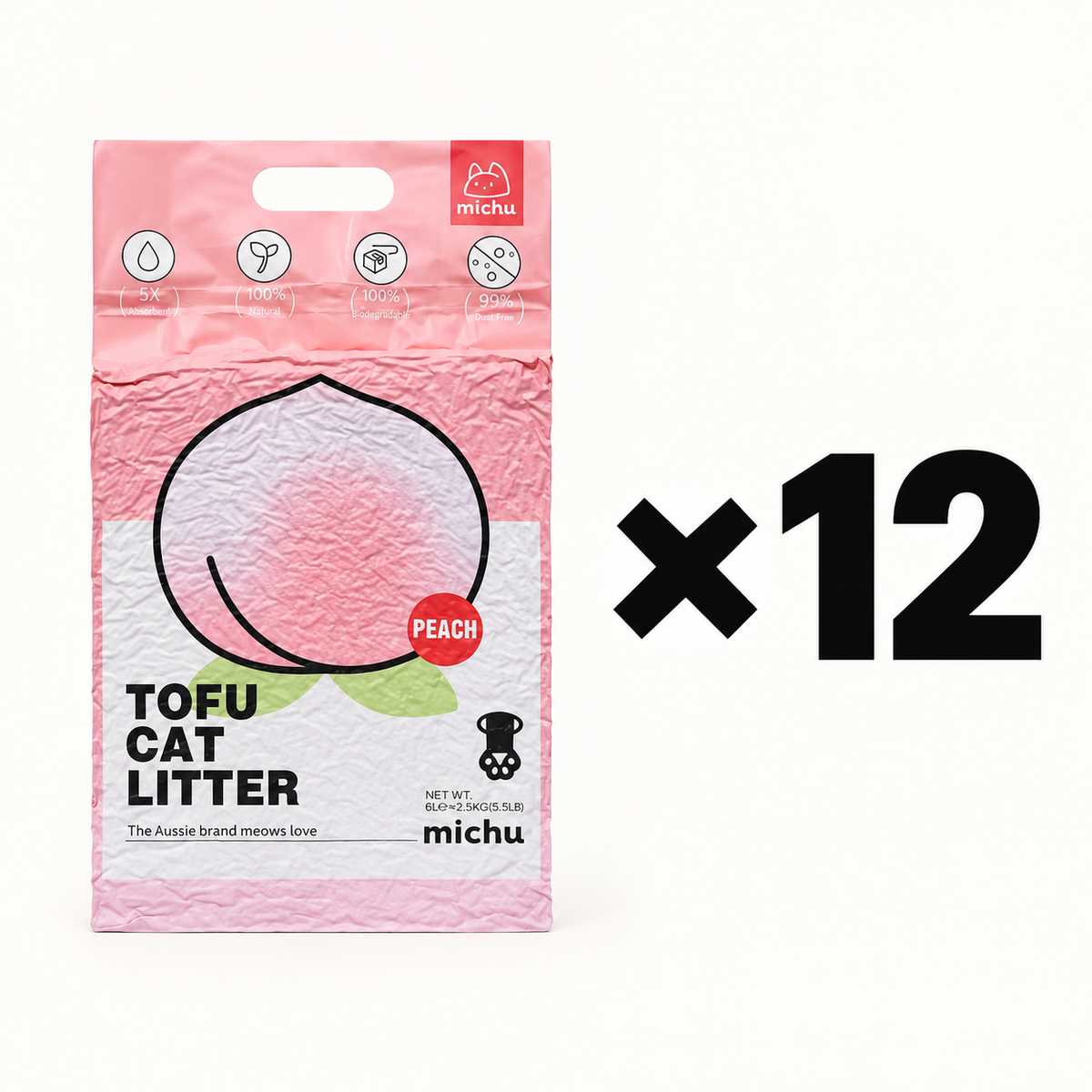 Michu Tofu Cat Litter – 12 Bag (peach)