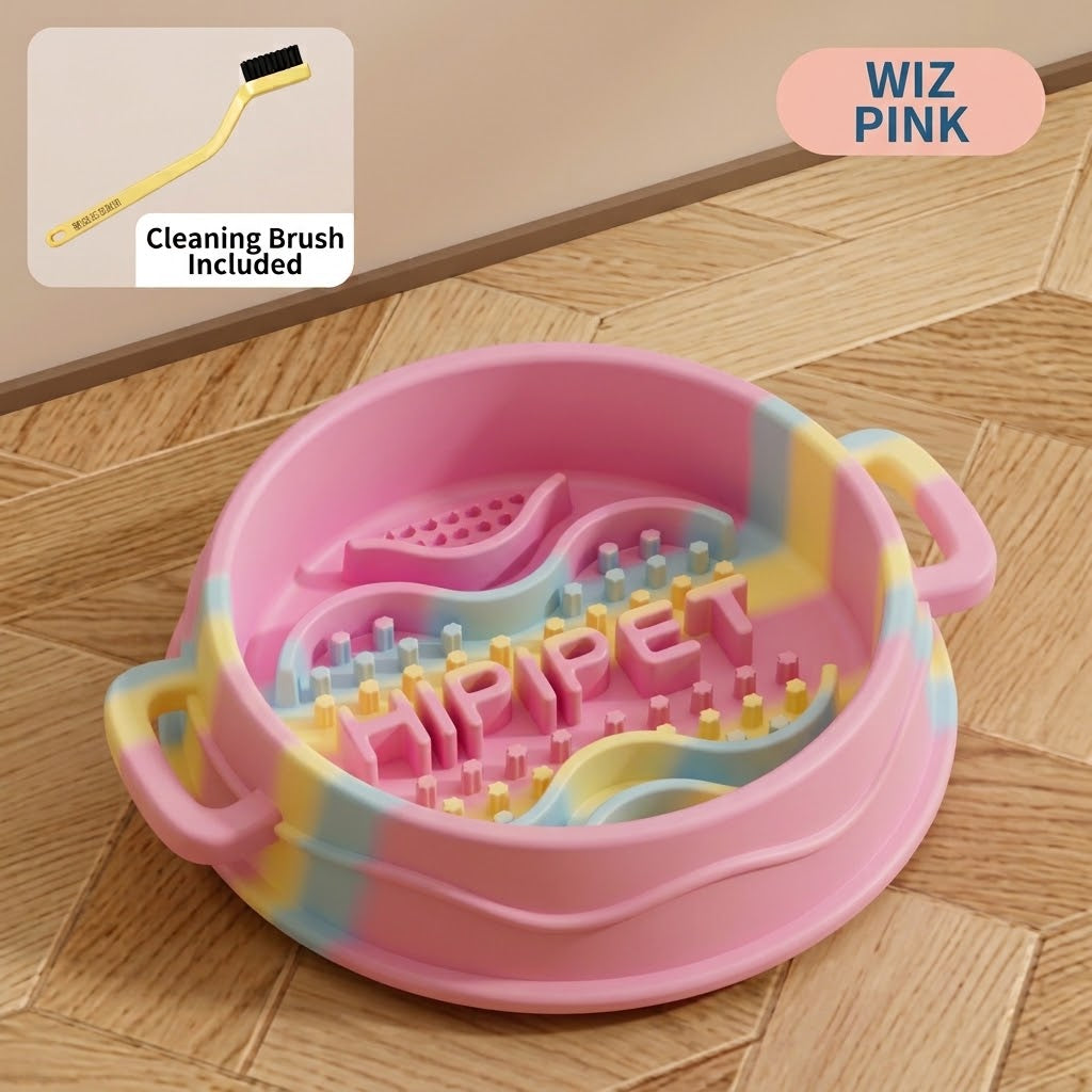 Hipipet Silicone Slow Feeder Bowl – Wiz Pink with Clearing Brush