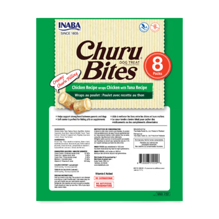 INABA DOG CHURU BITES CHICKEN WRAPS WITH TUNA 96G 6PK