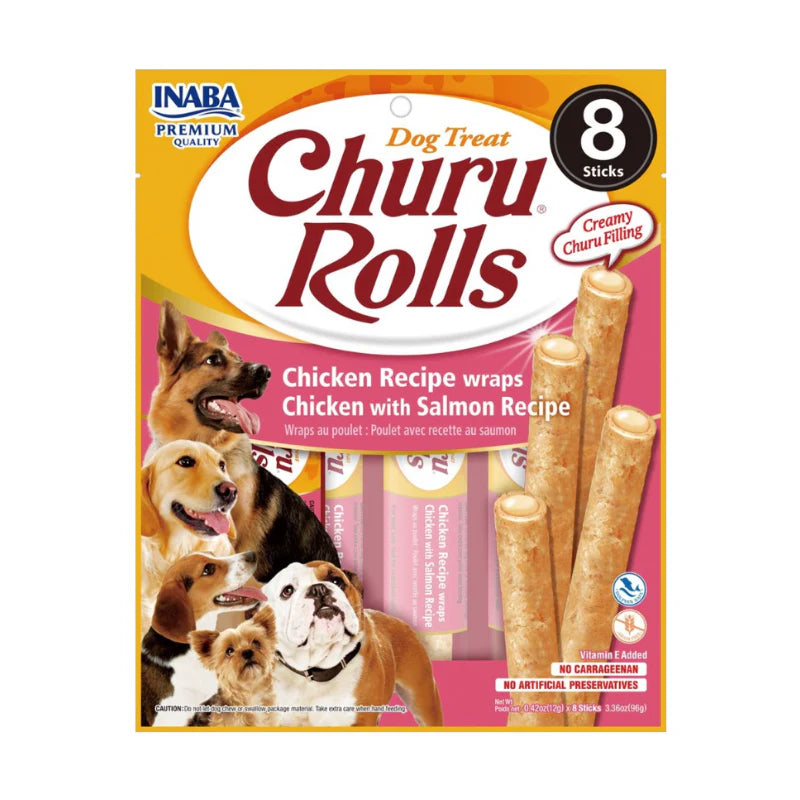 Inaba Churu Bites Chicken Recipe Wrap Chicken w/ Salmon Dog Treat 8x12g