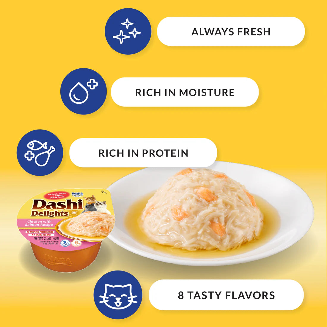 INABA DASHI DELIGHTS CUP CHKN TUNA & SCALLOP 70G 6PK