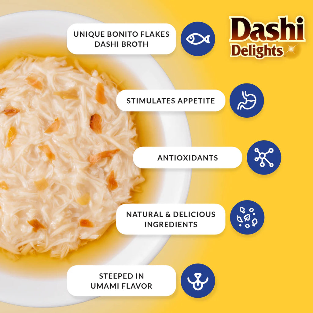 INABA DASHI DELIGHTS CUP CHKN TUNA & SCALLOP 70G 6PK