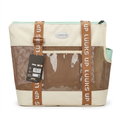 Luuks Up mesh pet carrier tote bag in beige and brown with mint trim and branded straps