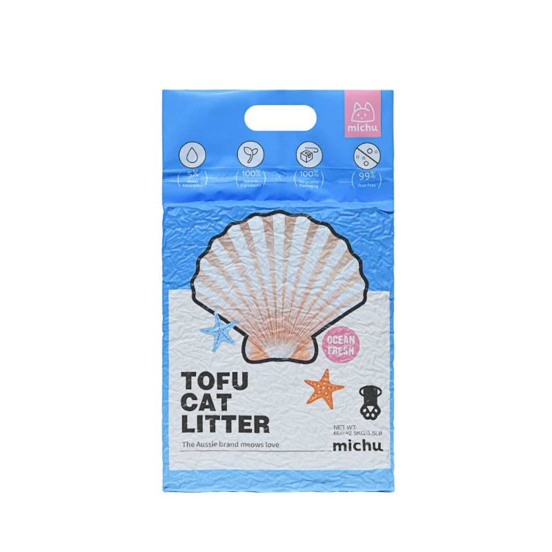 Michu Natural Clumping Tofu Cat Litter 2.5kg/6L (Ocean Fresh)