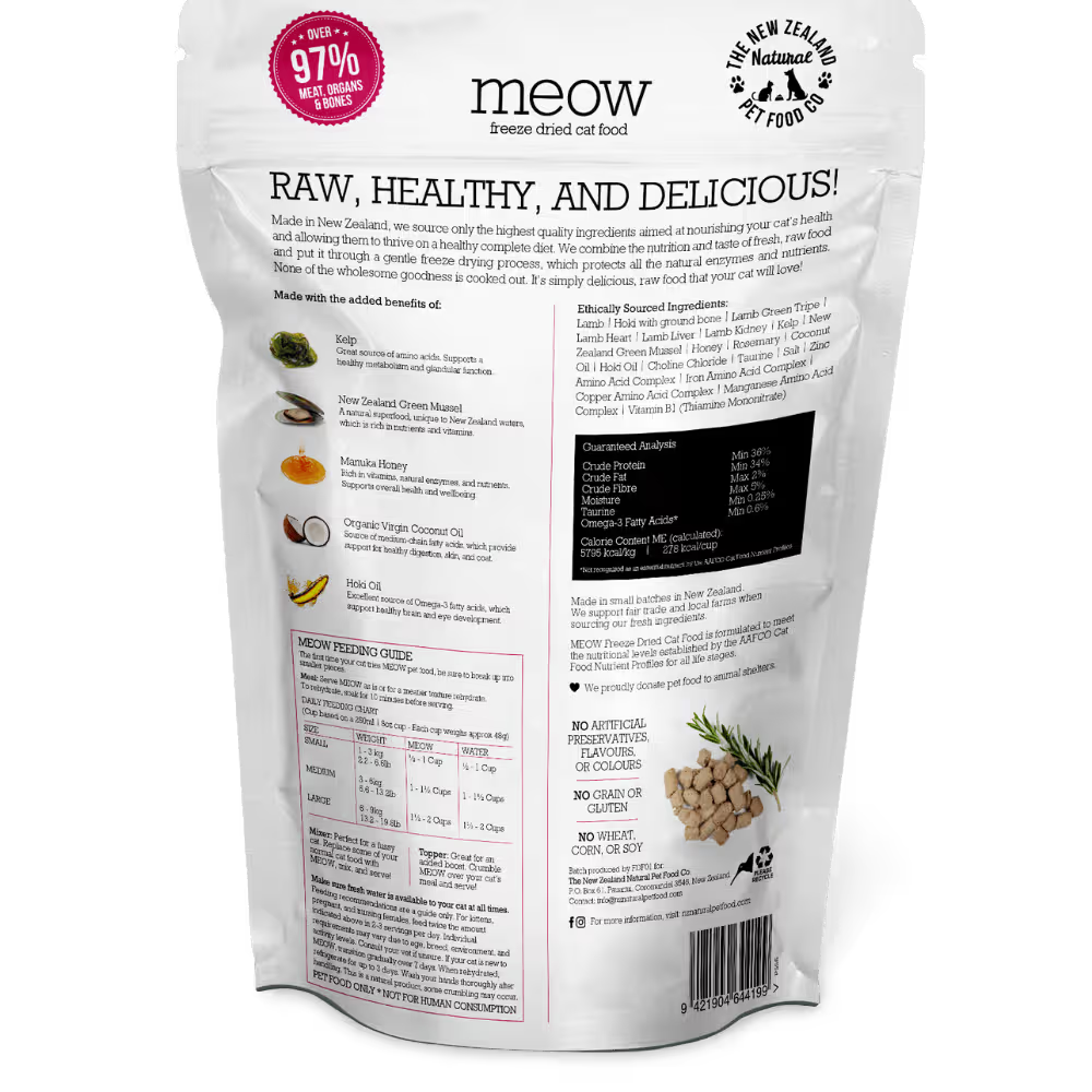 Meow Freeze Dried Cat Food Lamb & Hoki 280gm