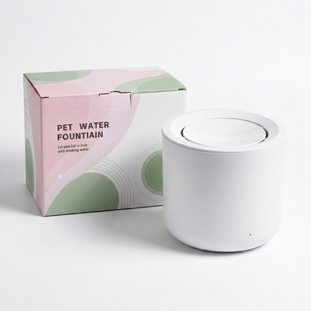 White round pet water fountain with gift box
