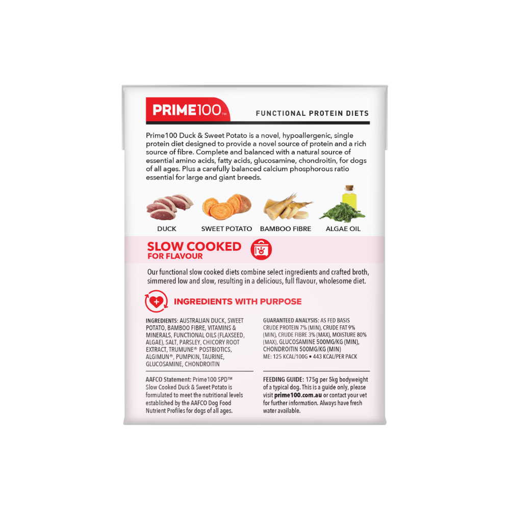 Prime100 SPD SLOW COOKED DUCK & SWEET POTATO 354G
