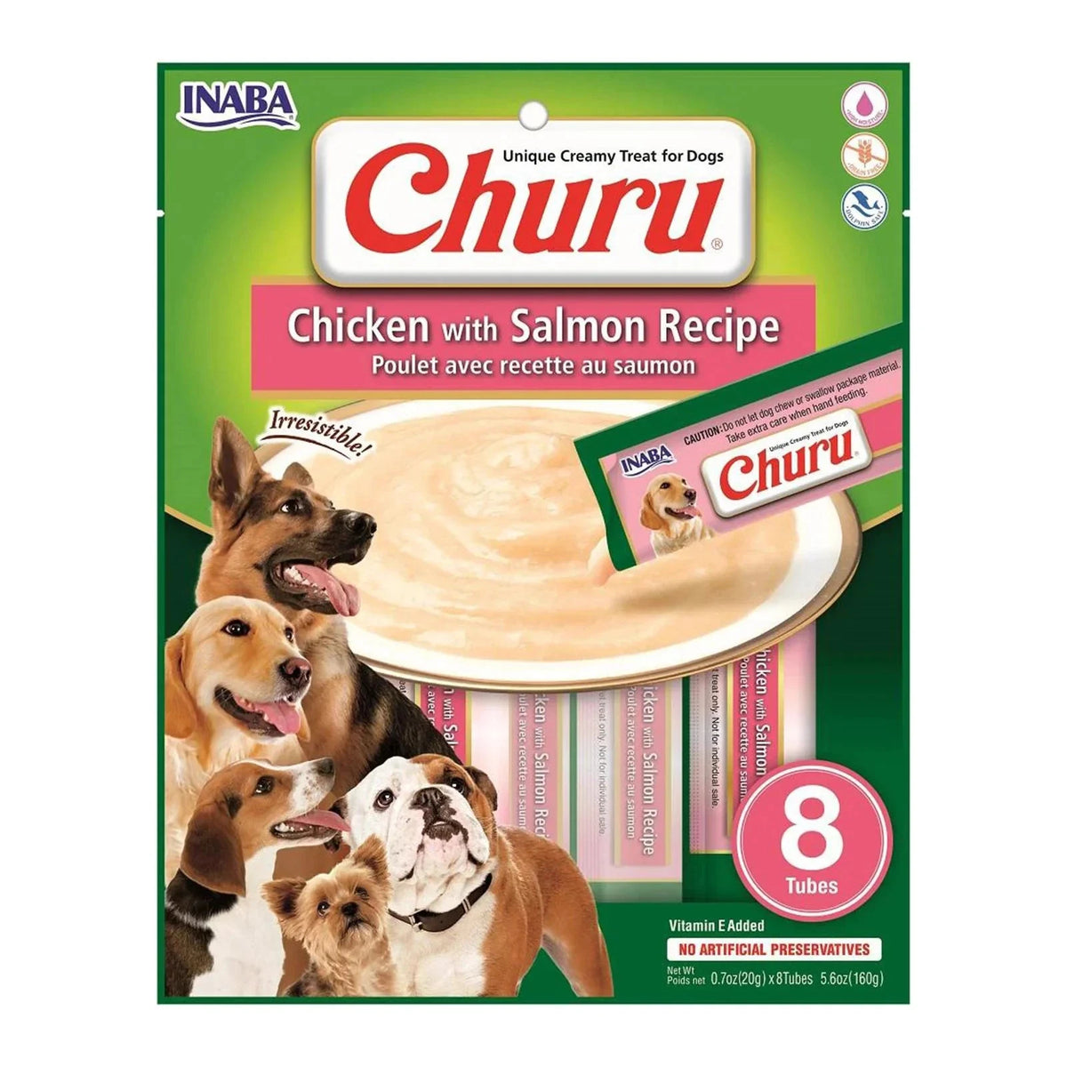 INABA DOG CHURU PUREE 8P CHICKEN W SALMN 160G 6PK