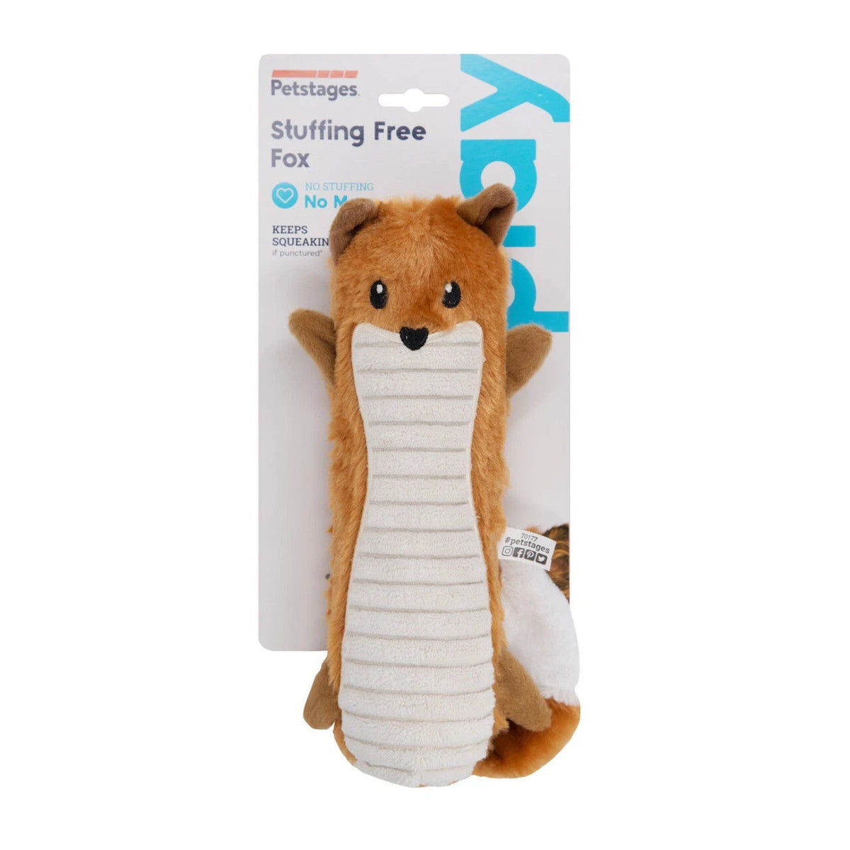 Stuffing-Free Big Squeak Fox Plush Dog Toy, Orange, Medium