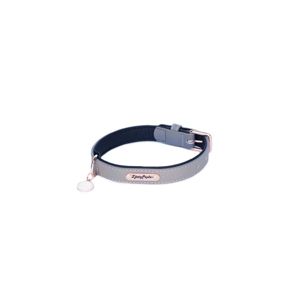 Zippy Paws Leather Dog Collar (Slate) - Medium