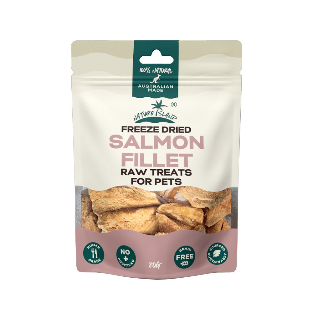 Nature Island Freeze Dried Salmon Fillet Cube Raw treats 80g for Pets