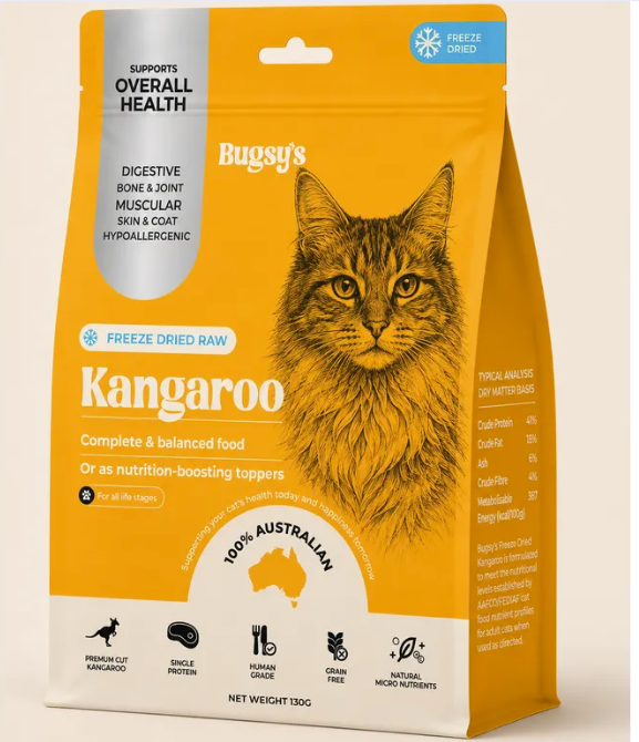 Bugsy's Freeze Dried Complete Diet For Cats KANGAROO 130