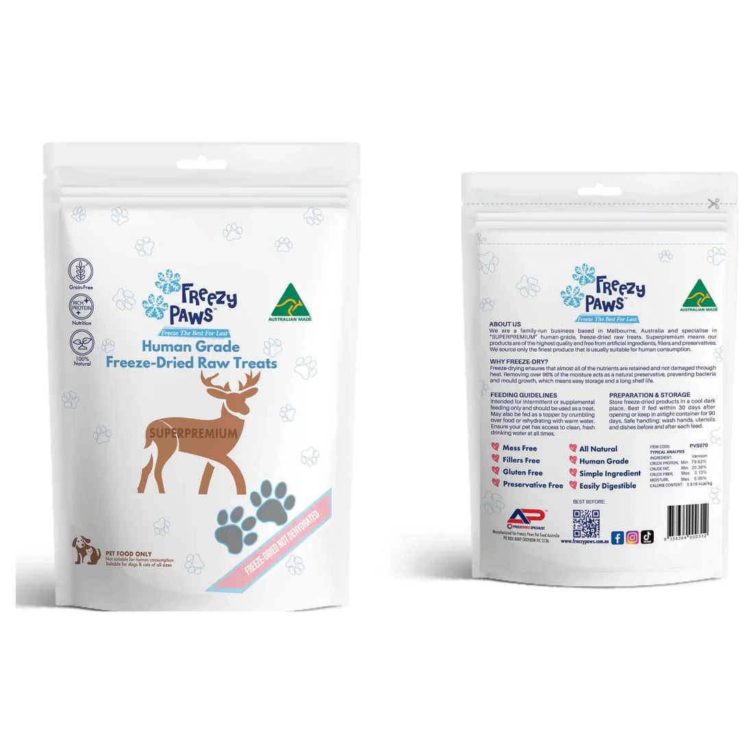 Freezy Paws Freeze Dried Dogs and Cats Treats Venison Steak 70g