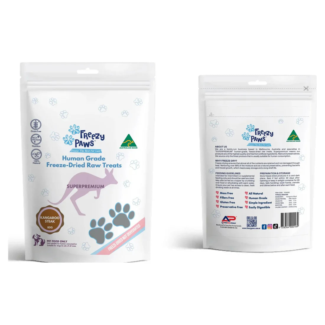 FREEZY PAWS FREEZE DRIED KANGAROO MEAT TREATS 80G